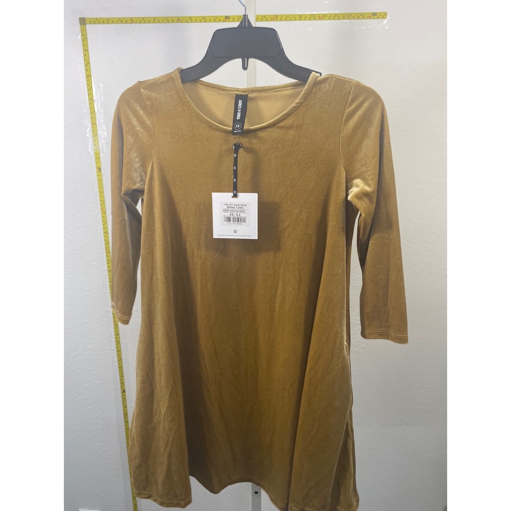 Agnes & Dora‎ Velvet 3/4 Sleeve Swing Tunic Top Deep Gold XS NWT